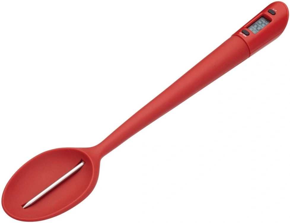 KitchenCraft Silikonová lžíce se zabudovaným teploměrem, červená