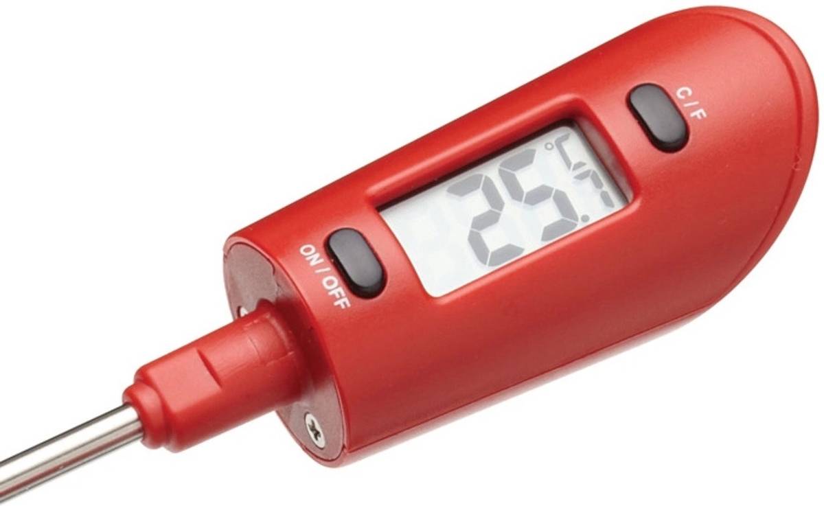 KitchenCraft Silikonová lžíce se zabudovaným teploměrem, červená