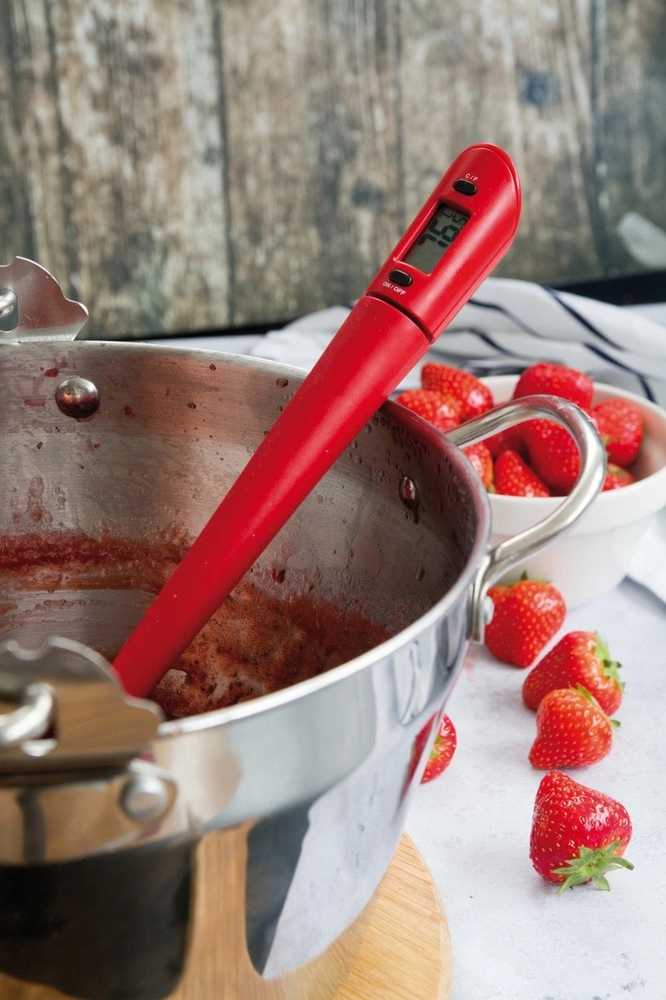 KitchenCraft Silikonová lžíce se zabudovaným teploměrem, červená