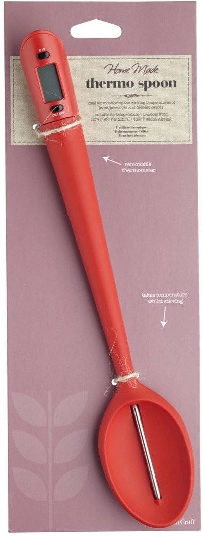 KitchenCraft Silikonová lžíce se zabudovaným teploměrem, červená