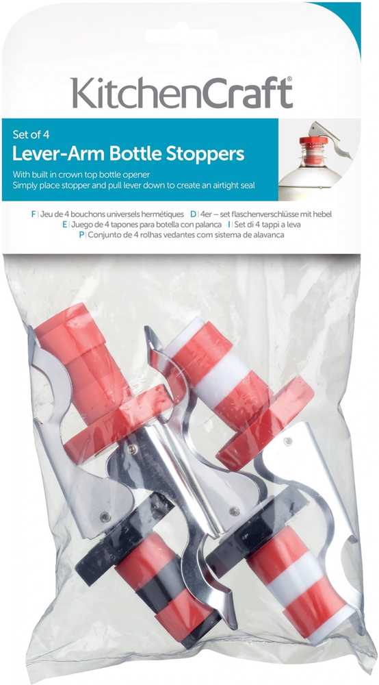 KitchenCraft Zátky na láhve s pákovým mechanismem, 4 ks
