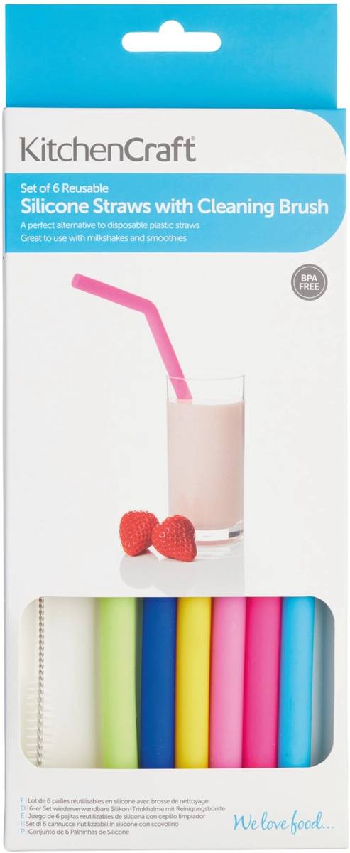 KitchenCraft Silikonová opakovaně použitelná brčka, 6 ks