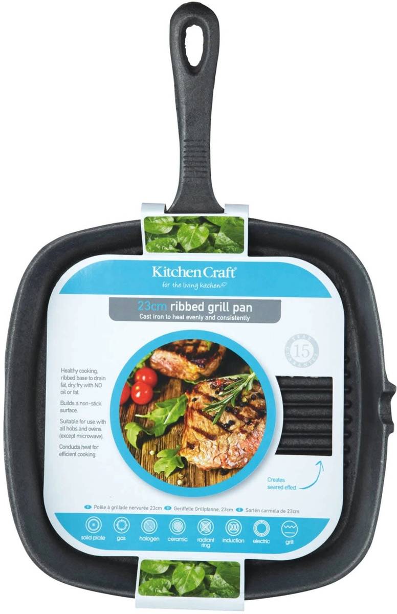 KitchenCraft Litinová pánev čtvercová, 23 cm