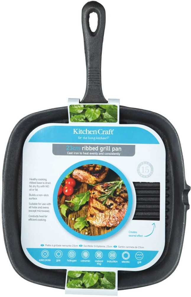 KitchenCraft Litinová pánev čtvercová, 23 cm