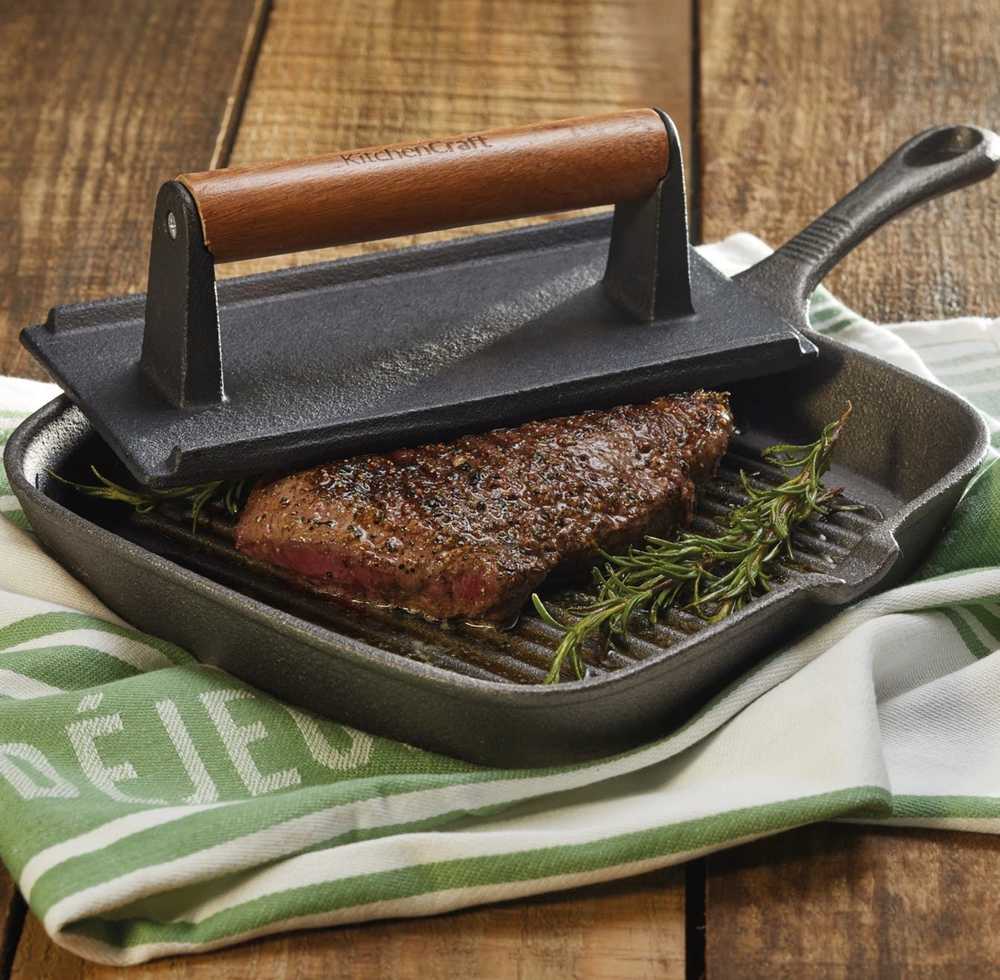 KitchenCraft Grilovací litinový lis na maso, 21 x 11 cm