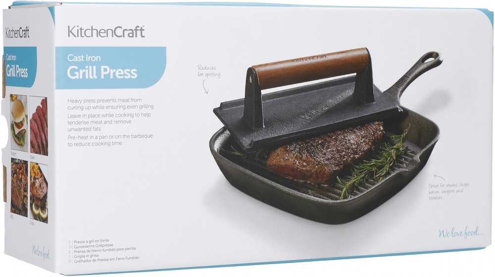 KitchenCraft Grilovací litinový lis na maso, 21 x 11 cm