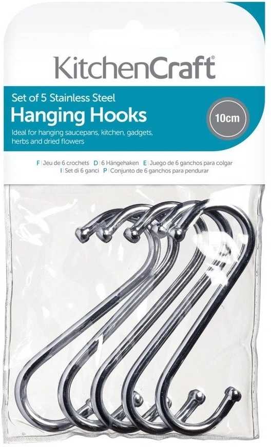 KitchenCraft Kovové pochromované háčky, 10 cm, 5 ks
