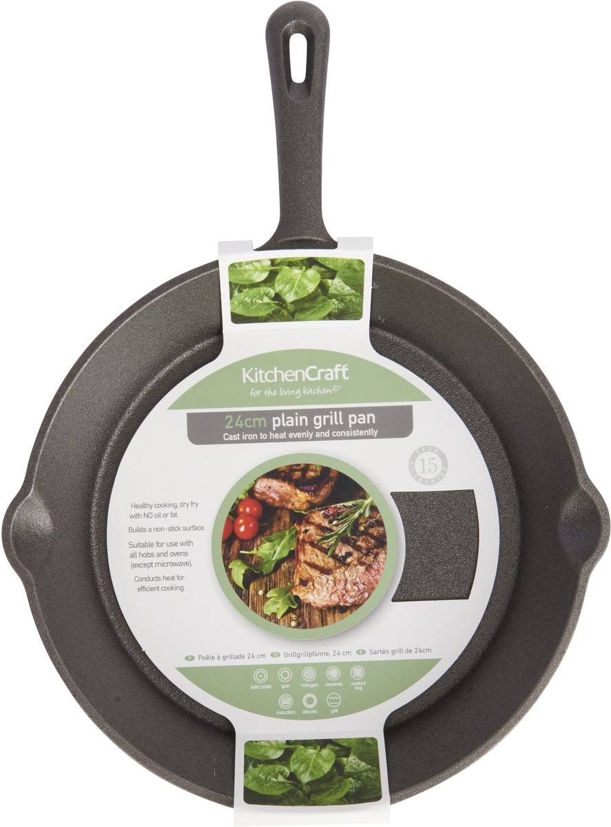 KitchenCraft Litinová pánev na grilování, 24 cm