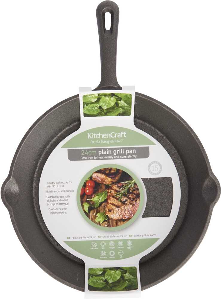 KitchenCraft Litinová pánev na grilování, 24 cm