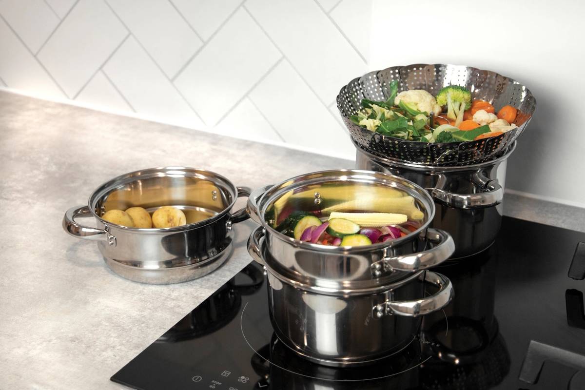 KitchenCraft Nerezový parní hrnec, se třemi úrovněmi, 20 cm