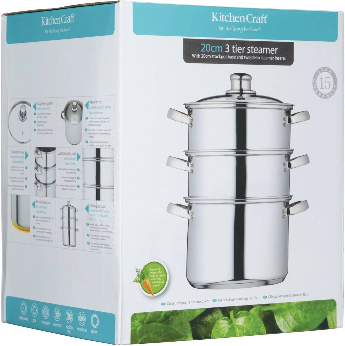 KitchenCraft Nerezový parní hrnec, se třemi úrovněmi, 20 cm