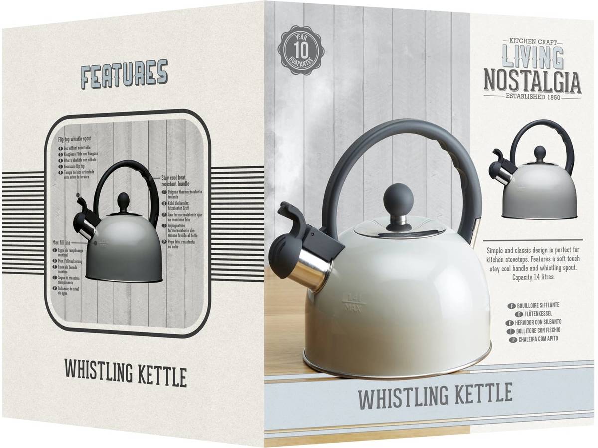 KitchenCraft Living Nostalgia Konvice na vodu pískací, šedivá, 1.3 l