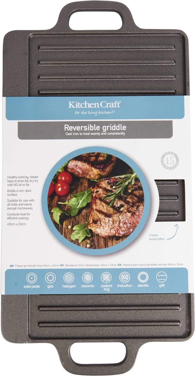 KitchenCraft Litinová grilovací pánev, 45 x 23 cm