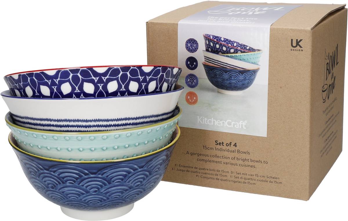 KitchenCraft Sada kameninových misek Blues, 4 ks, 15.5 cm x 7.5 cm