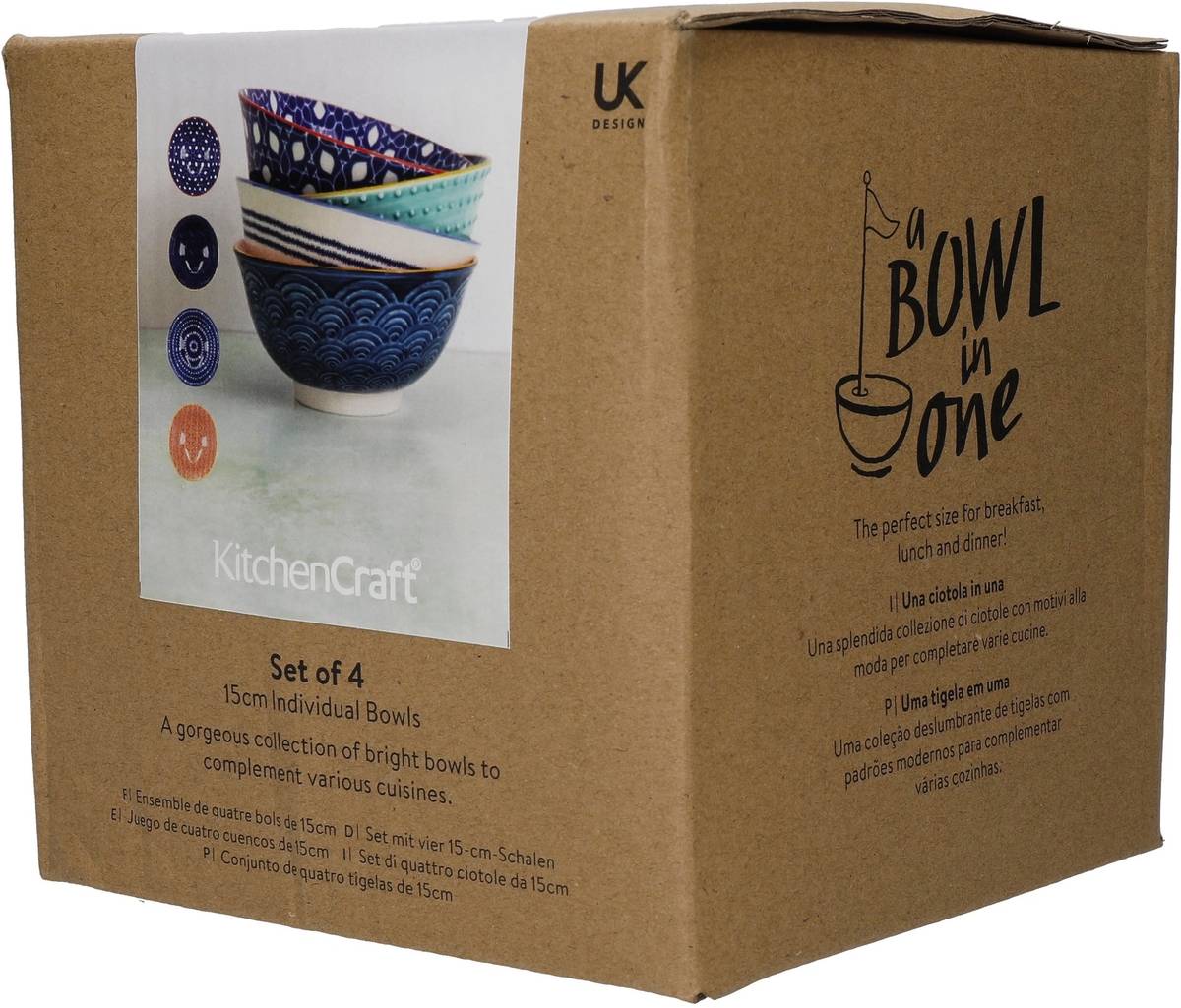 KitchenCraft Sada kameninových misek Blues, 4 ks, 15.5 cm x 7.5 cm