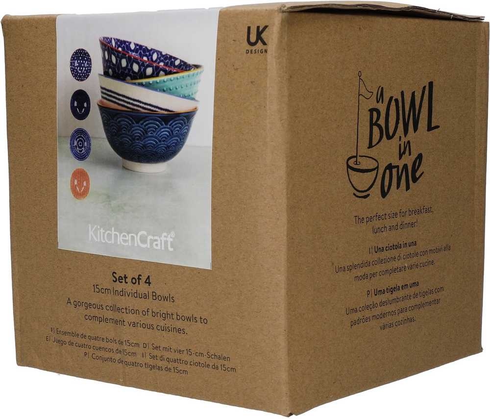 KitchenCraft Sada kameninových misek Blues, 4 ks, 15.5 cm x 7.5 cm