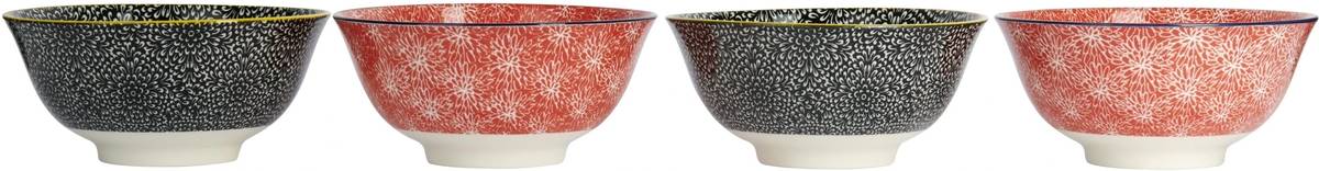 KitchenCraft Sada kameninových misek Red & Black, 4 ks, 15.5 cm x 7.5 cm