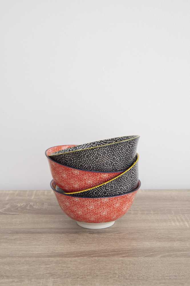 KitchenCraft Sada kameninových misek Red & Black, 4 ks, 15.5 cm x 7.5 cm