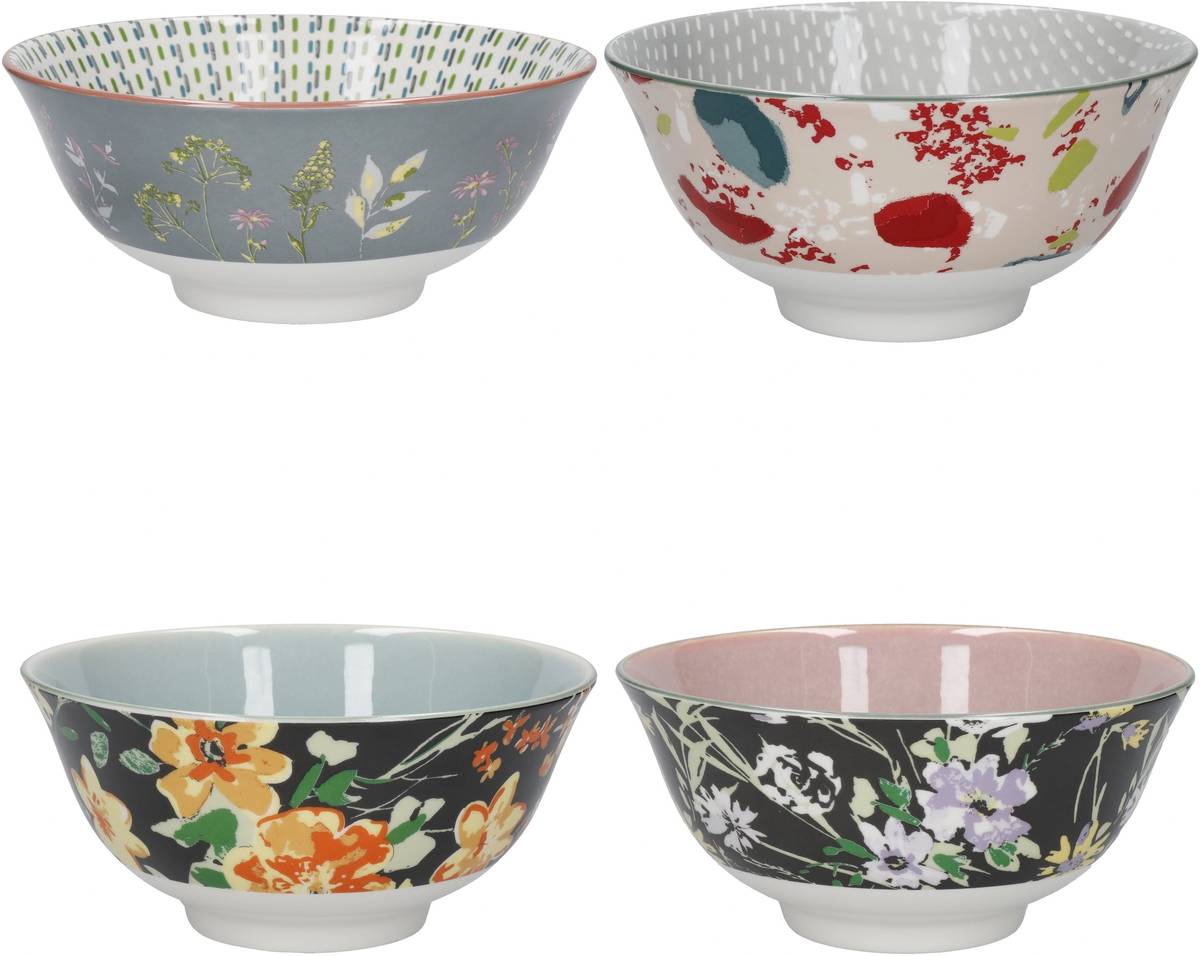 KitchenCraft Sada kameninových misek Floral, 4 ks, 15.5 x 7.5 cm