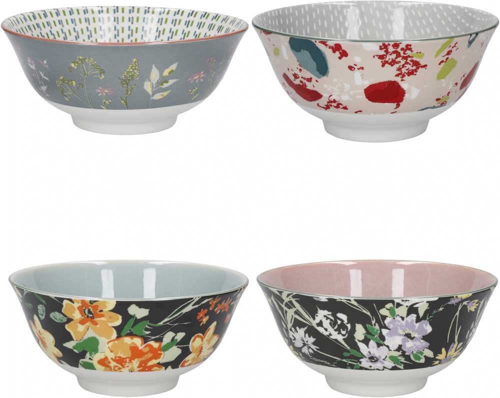 KitchenCraft Sada kameninových misek Floral, 4 ks, 15.5 x 7.5 cm