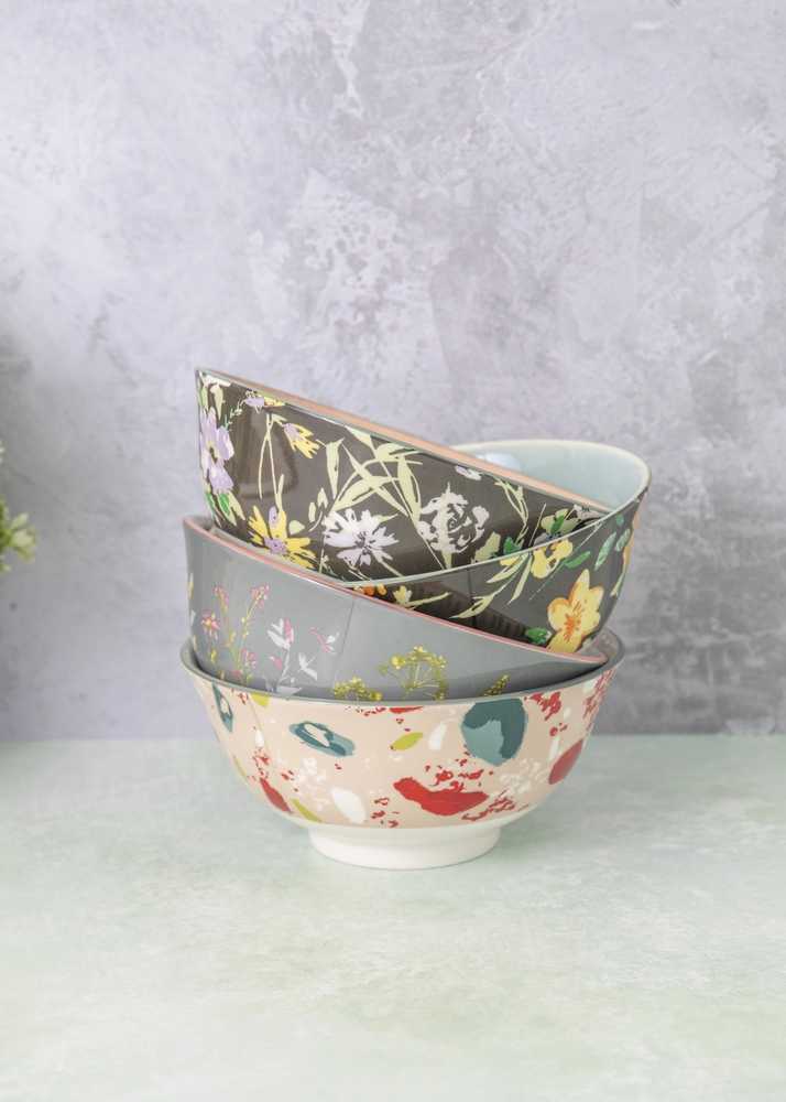 KitchenCraft Sada kameninových misek Floral, 4 ks, 15.5 x 7.5 cm