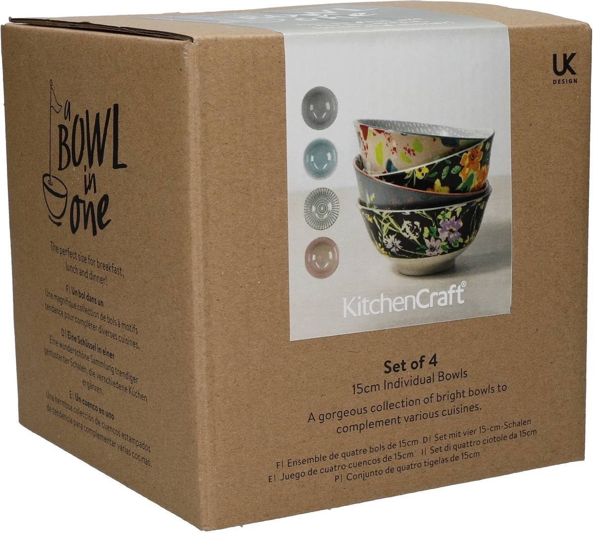KitchenCraft Sada kameninových misek Floral, 4 ks, 15.5 x 7.5 cm