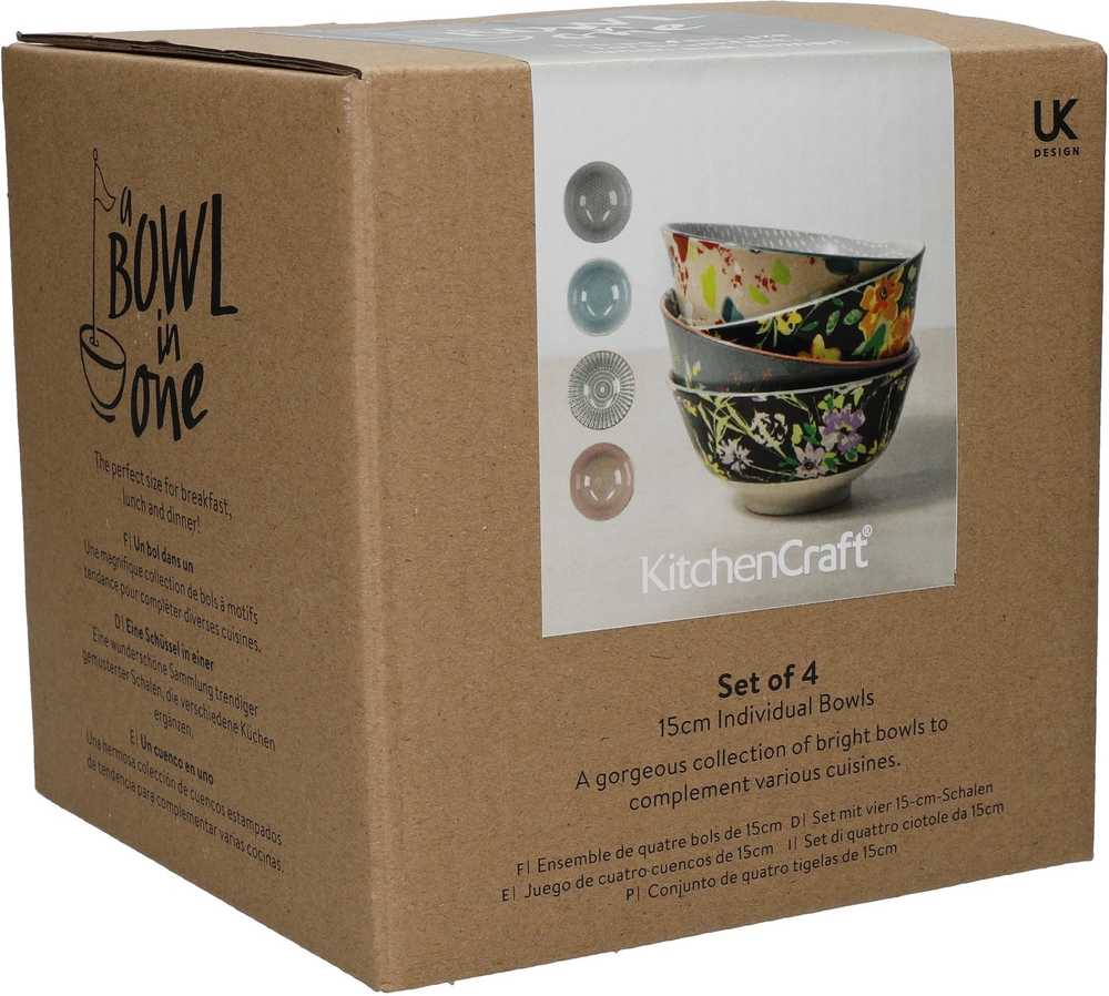 KitchenCraft Sada kameninových misek Floral, 4 ks, 15.5 x 7.5 cm