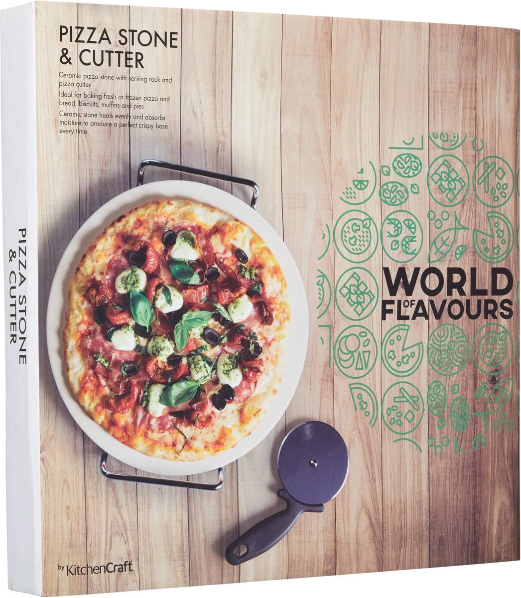 KitchenCraft World of Flavours Kámen na pizzu a kráječ, 32 cm