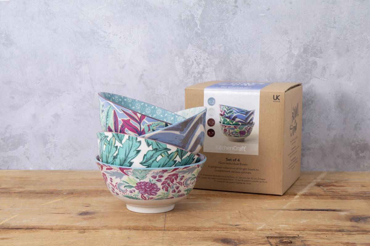 KitchenCraft Sada kameninových misek Vibrance, 4 ks, 15.5 cm x 7.5 cm