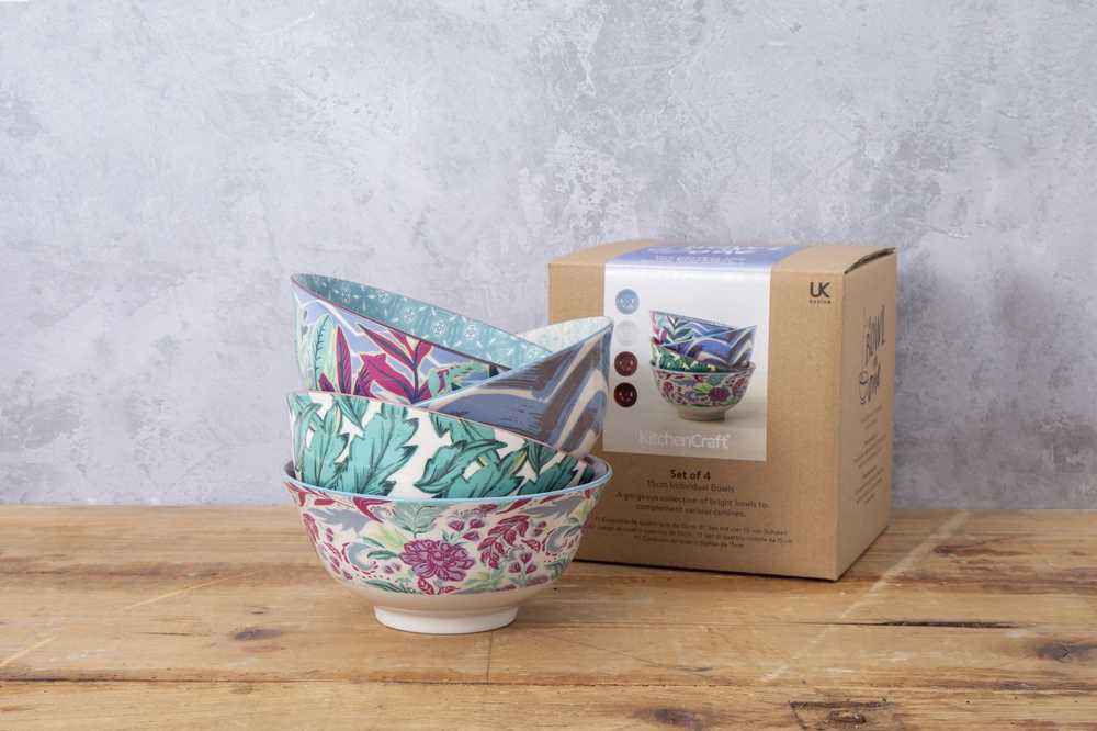 KitchenCraft Sada kameninových misek Vibrance, 4 ks, 15.5 cm x 7.5 cm