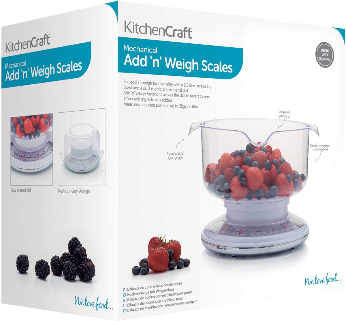 KitchenCraft Kuchyňská váha, s miskou na vážení, 3 kg
