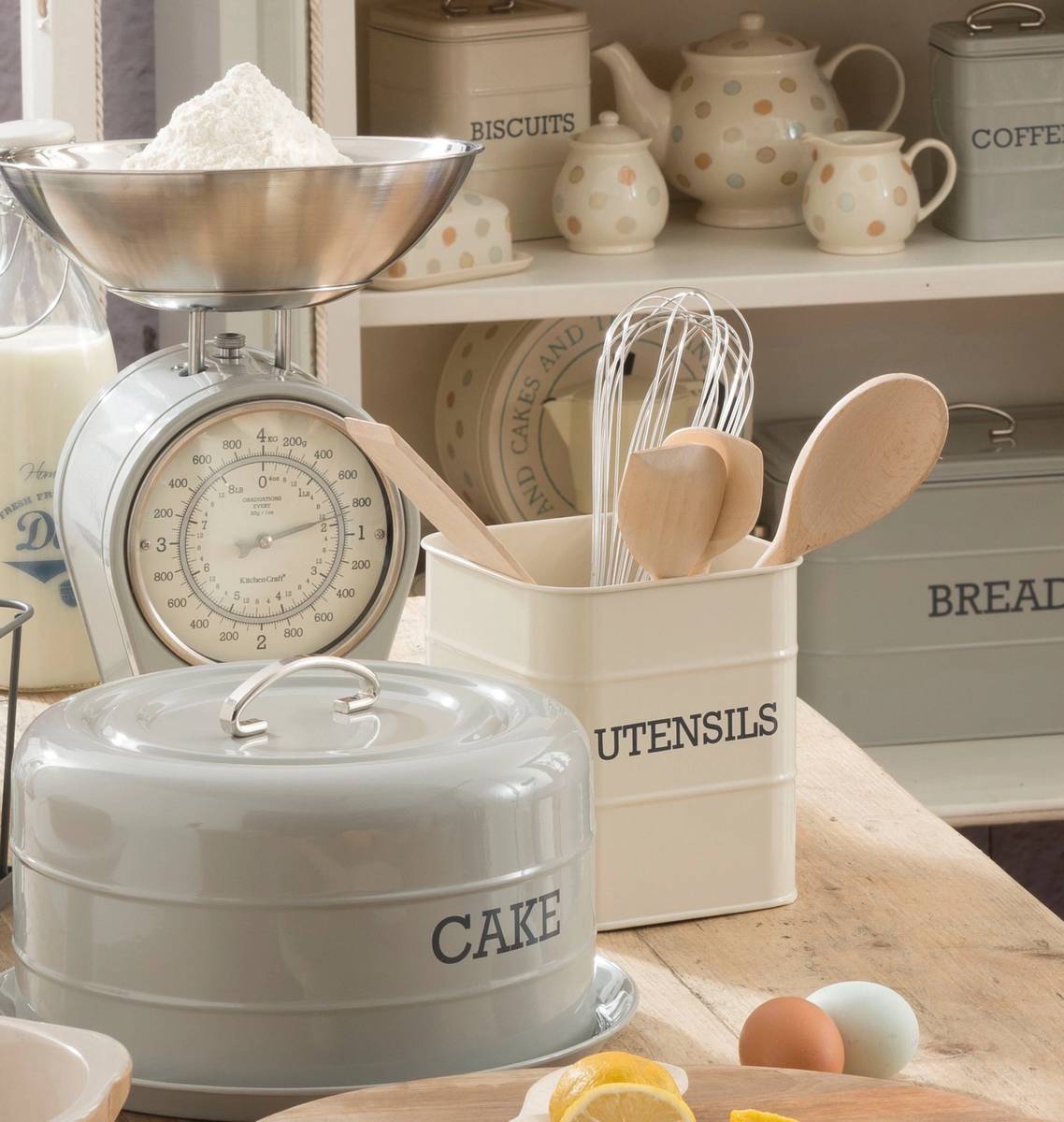 KitchenCraft Living Nostalgia Dóza na kuchyňské náčiní, krémová