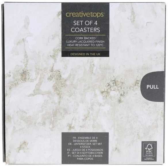Creative Tops Sada podložek pod skleničky, 10.5 cm, Grey Marble Effect, 4 ks