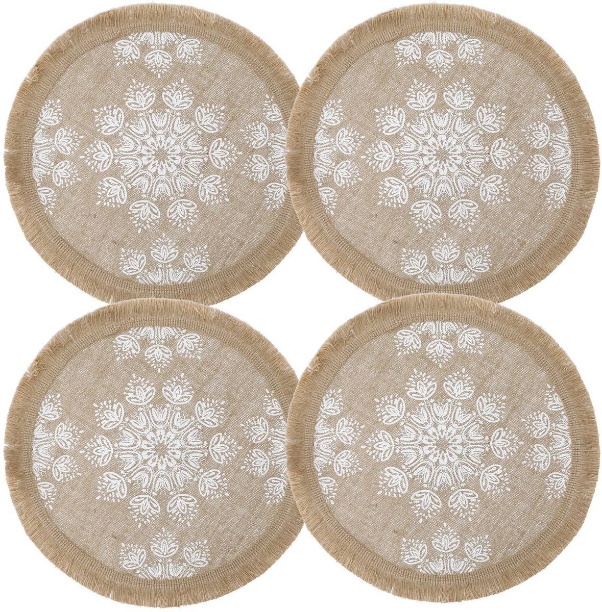 Creative Tops Sada prostírání, 42 cm, Hessian White Mandala, 4 ks