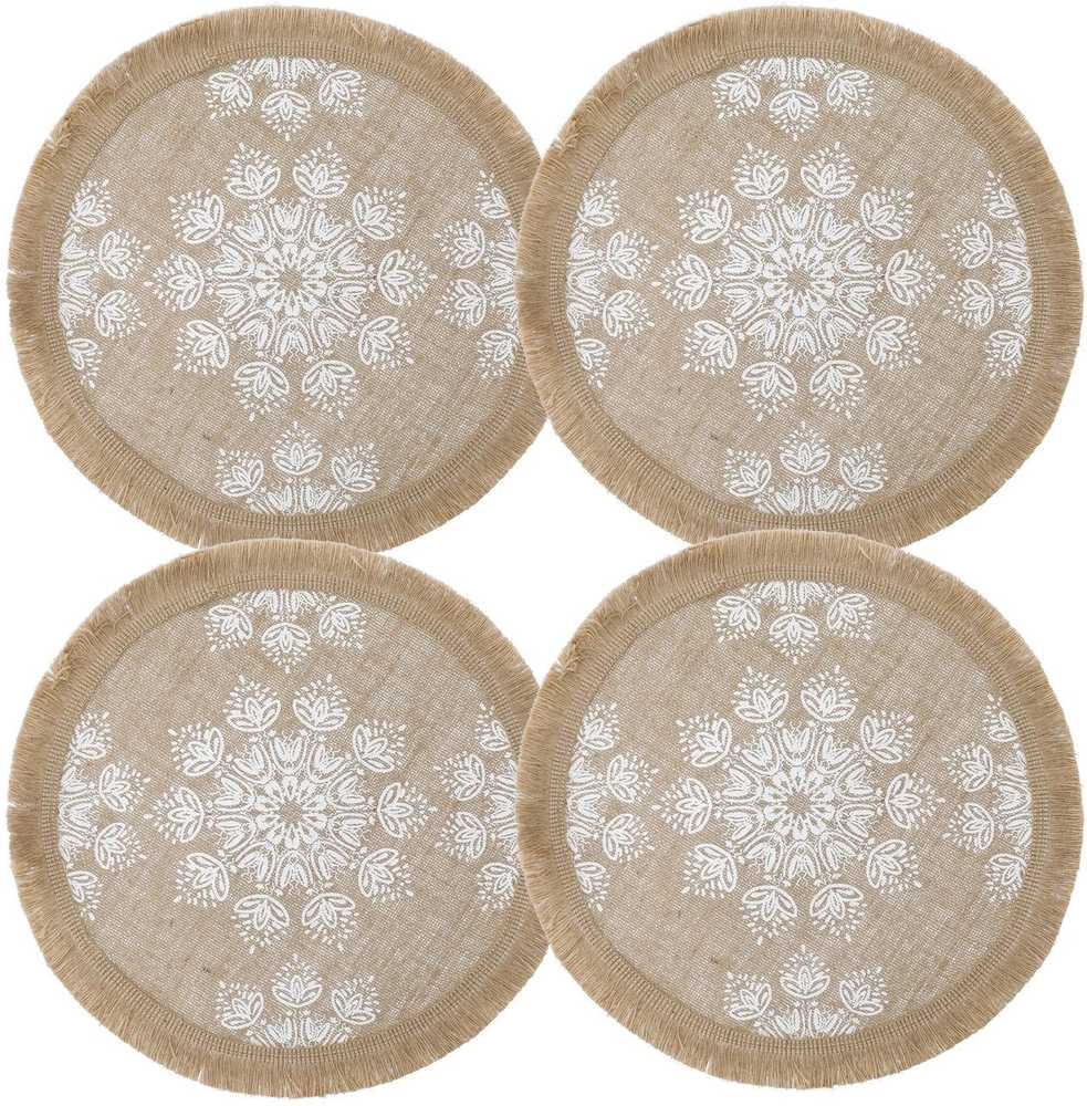 Creative Tops Sada prostírání, 42 cm, Hessian White Mandala, 4 ks