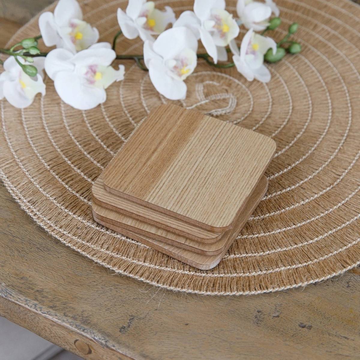 Creative Tops Sada podložek pod skleničky, 10.5 cm, Oak Veneer, 4 ks