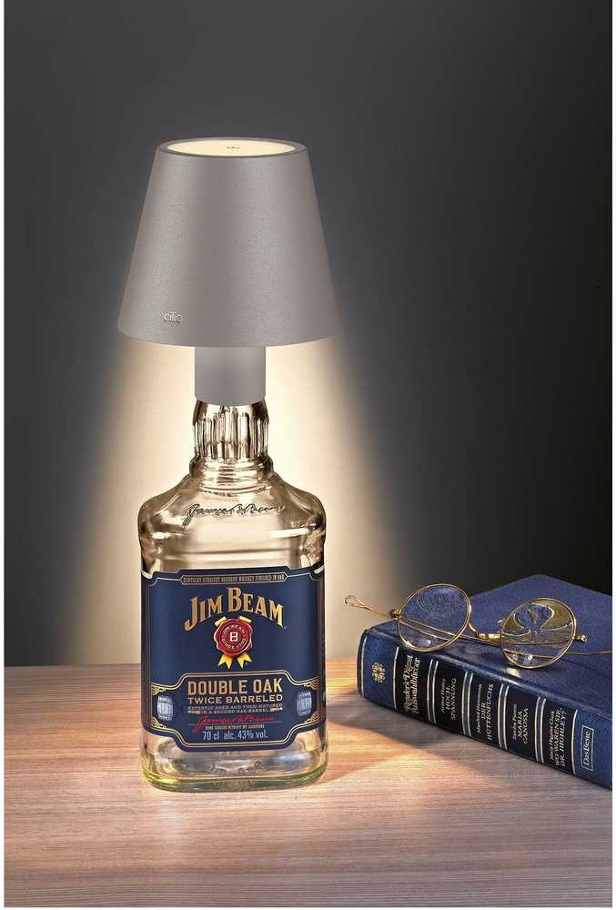 Cilio LED lampička na láhev Luce, šedá