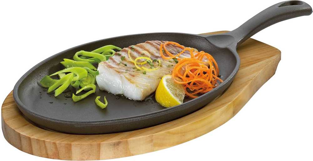 Küchenprofi Litinová pánev s dřevěným prkénkem, oválná