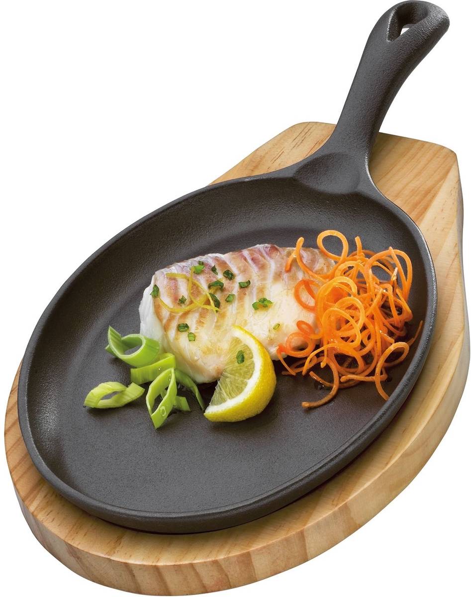 Küchenprofi Litinová pánev s dřevěným prkénkem, oválná