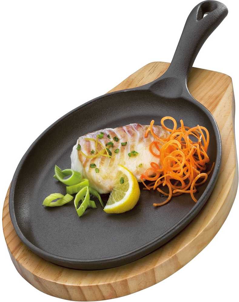 Küchenprofi Litinová pánev s dřevěným prkénkem, oválná