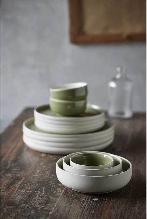 Studio Round Kameninová servírovací miska na polévku North 15 cm White/Shiny Moss