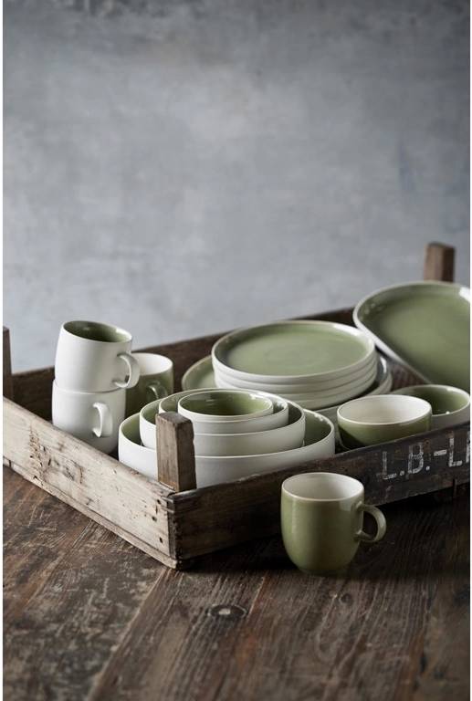 Studio Round Kameninová servírovací miska na polévku North 15 cm White/Shiny Moss