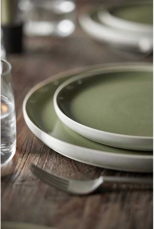 Studio Round Kameninový mělký talíř North 27 cm White/Shiny Moss