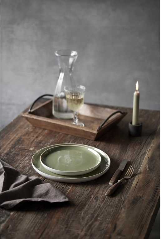 Studio Round Kameninový mělký talíř North 27 cm White/Shiny Moss