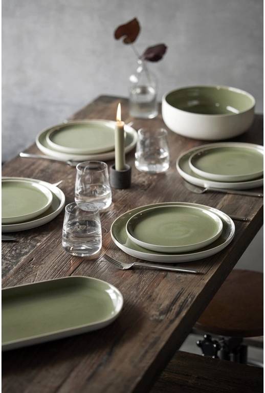 Studio Round Kameninový mělký talíř North 27 cm White/Shiny Moss