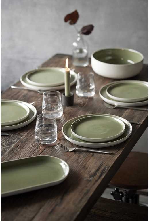 Studio Round Kameninový mělký talíř North 27 cm White/Shiny Moss