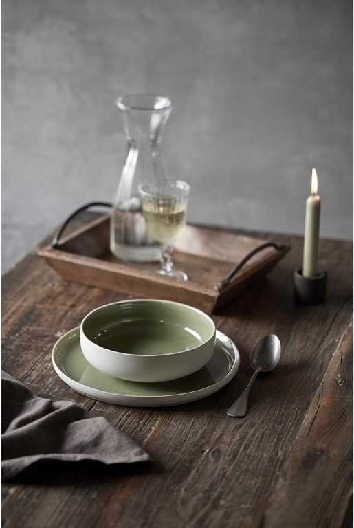 Studio Round Kameninový mělký talíř North 27 cm White/Shiny Moss