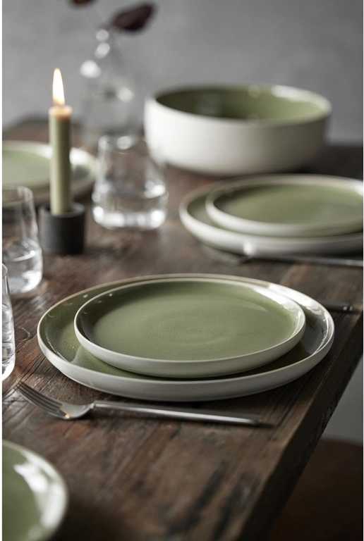 Studio Round Kameninový dezertní talíř North 21 cm White/Shiny Moss