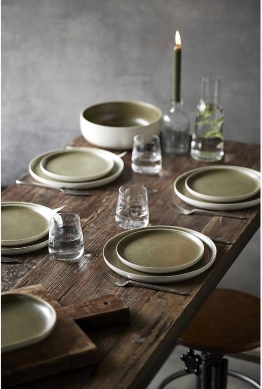 Studio Round Kameninový dezertní talíř North 21 cm White/Matte Moss