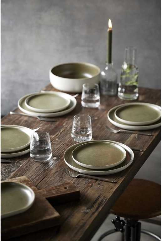 Studio Round Kameninový dezertní talíř North 21 cm White/Matte Moss